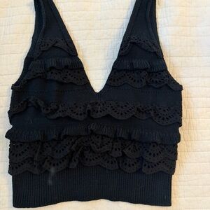 Marissa Webb Black Ruffled V-Neck Knit Tank